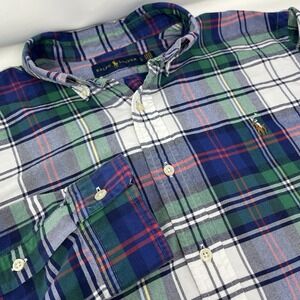 Ralph Lauren Plaid Button Down Shirt Mens Large Preppy Green Blue Cotton L Pony
